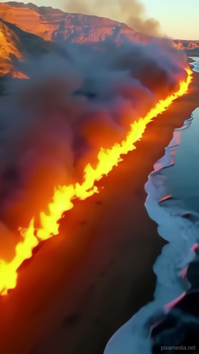 Ember Tide at Reservoir's Edge - Fire & Water AI stock